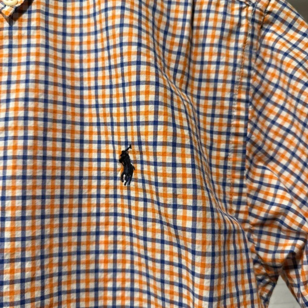 Kids Ralph Lauren Orange Blue Plaid Long Sleeve Button Down Shirt Size L 14-16